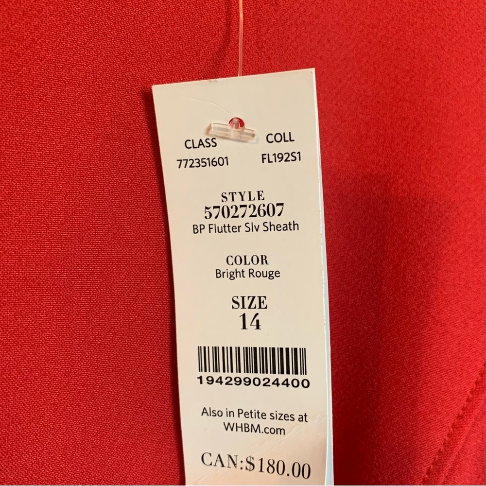 NWT Size 14 White House Black Market Body Perfecting Flutter Sleeve Sheath Dress - Picture 5 of 9